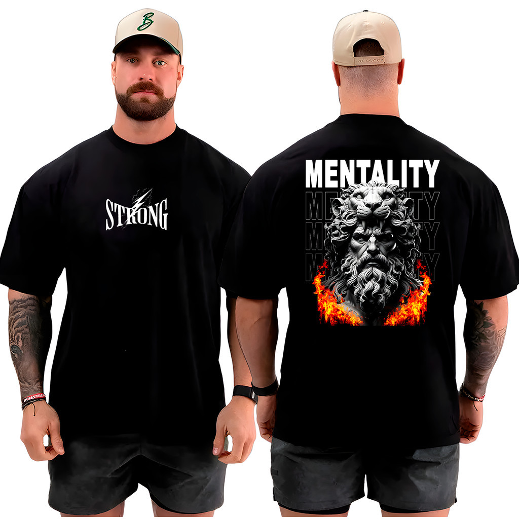 Camiseta Camisa Oversized Top para Academia Musculação Estampa Mentalidade Streetwear 100% Algodão Academia,  Algodão,  