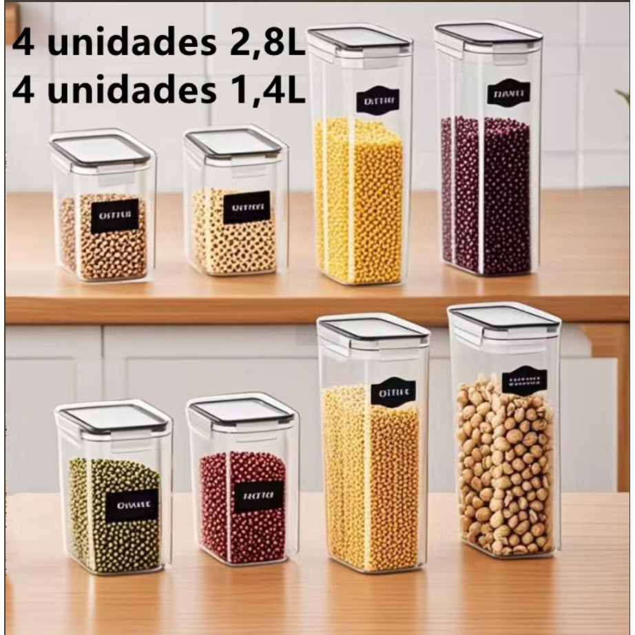 8 Potes Herméticos em Acrílico Cristal para Cozinha Empilhável Organizador em Oferta na Shopee