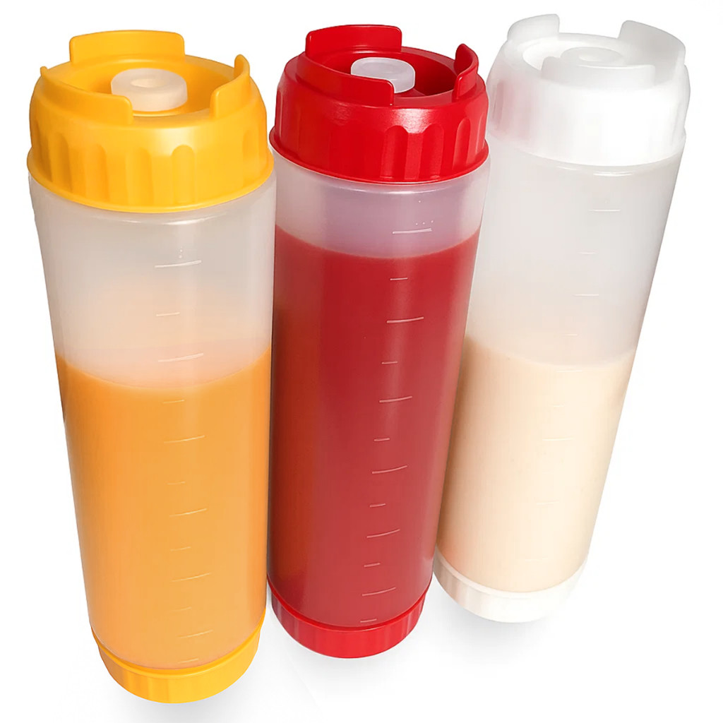 Kit 3 Bisnagas Invertida FIFO Profissional 700ml Ketchup Mostarda Molhos Caldas (First-In, First-Out) Colorida