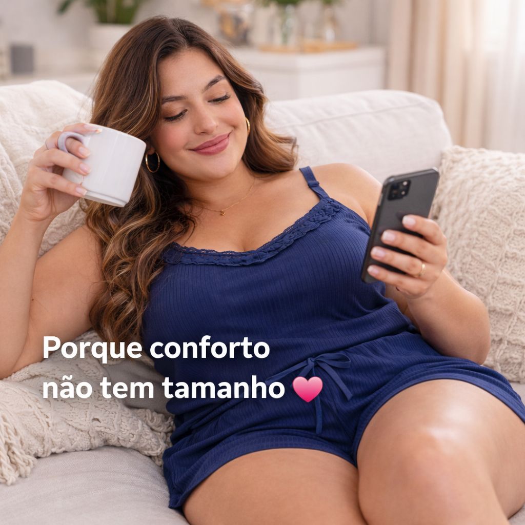 Pijama Feminino Plus Size Canelado Short Blusa Alça Regulável Baby Doll Alcinha Trajes De Dormir