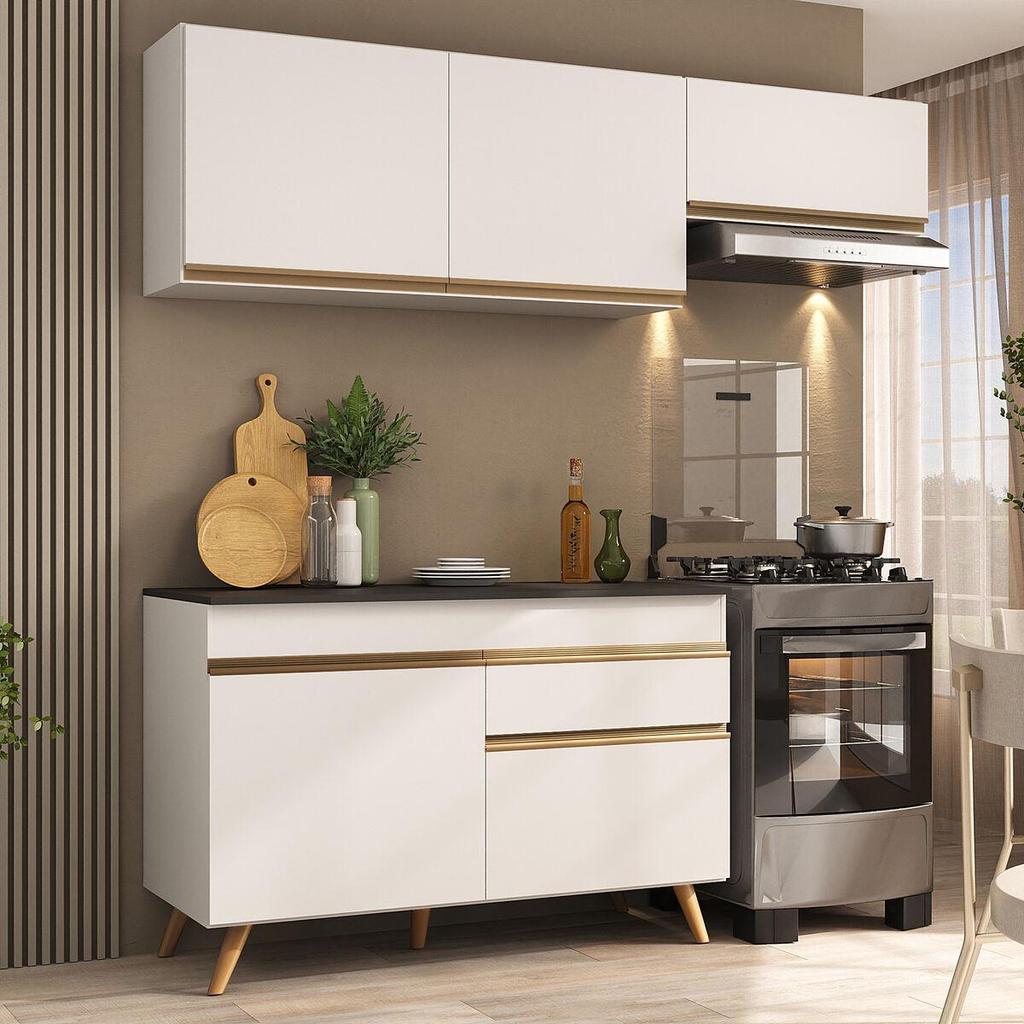 Armário Cozinha Modulada Compacta com Balcão 3 Peças Veneza Multimóveis MP3764 em Oferta na Shopee