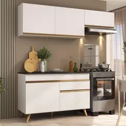 Armário Cozinha Modulada Compacta com Balcão 3 Peças Veneza Multimóveis MP3764