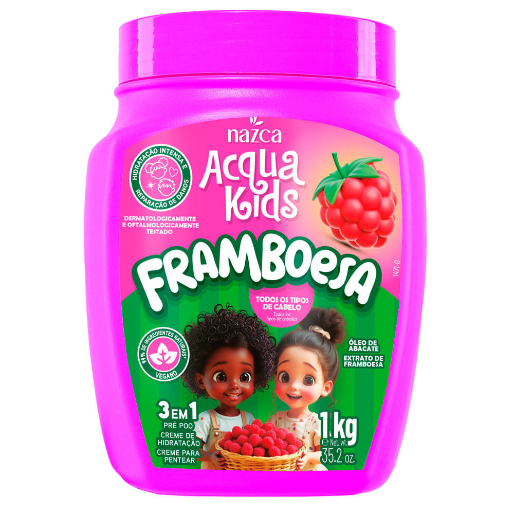Máscara Acqua Kids Framboesa 3 em 1 Todos os Tipos de Cabelos 1Kg em Oferta na Shopee