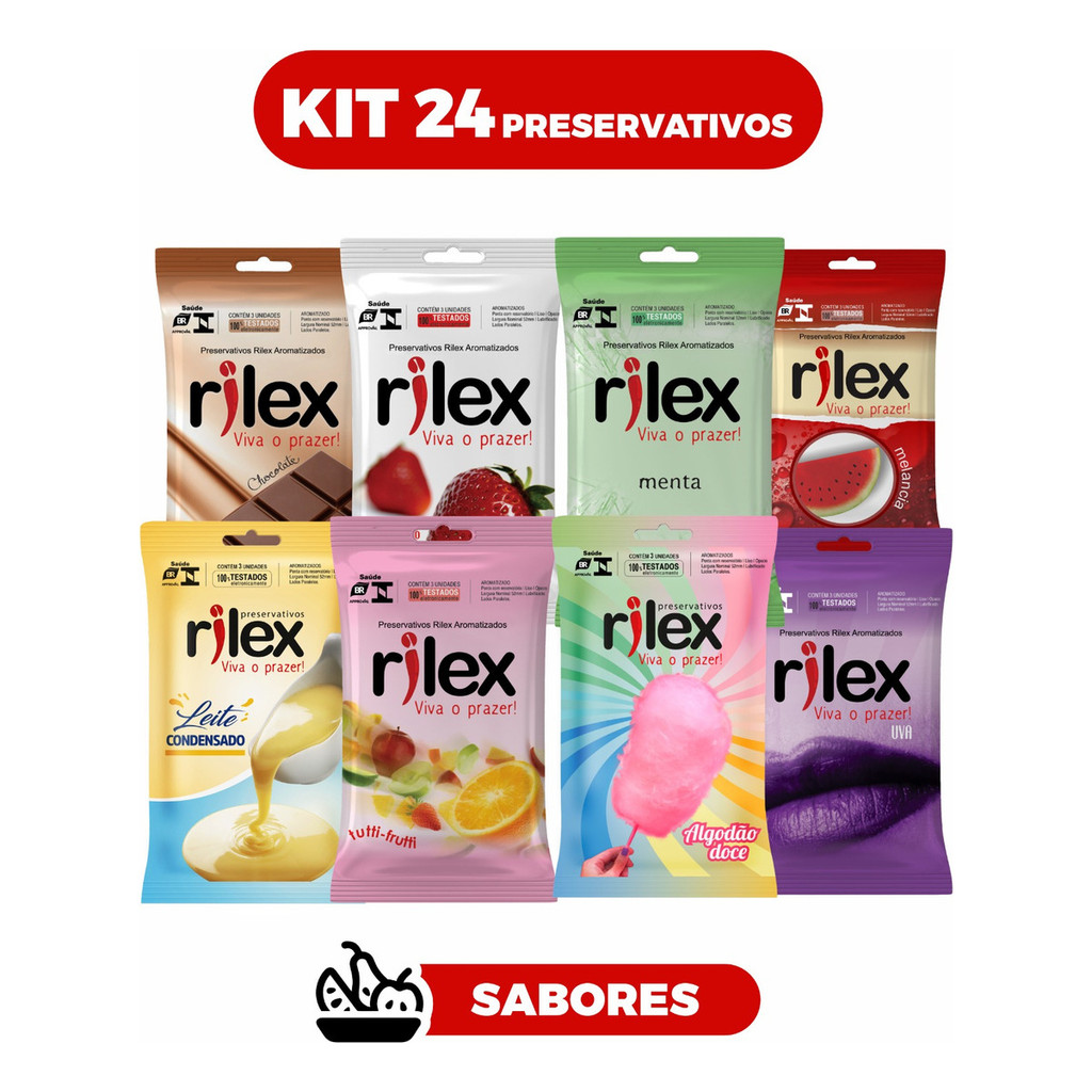 24 Preservativo Rilex Sabor Variado São 8 Pctes C/ 3 Un Cada