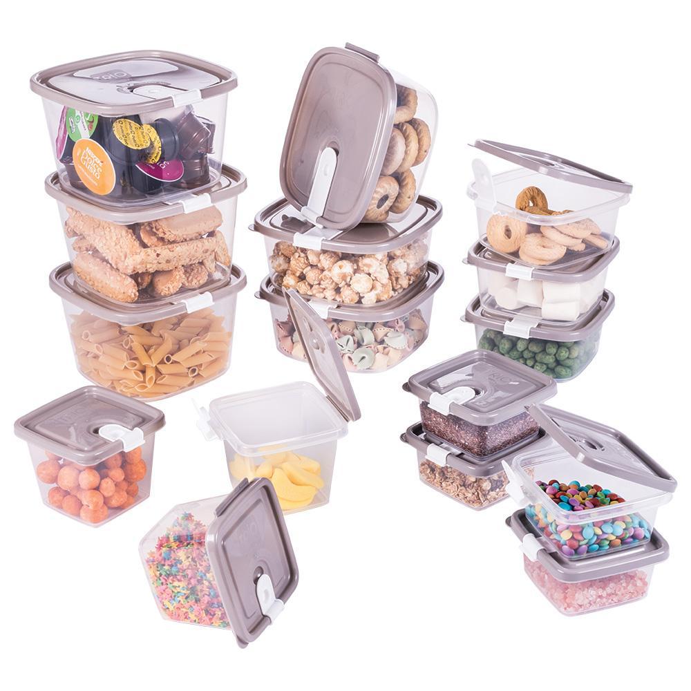 Kit 16 Potes Tampa Fixa Trava Não Perde a Tampa Cinza e Incolor Plástico Plasútil em Oferta na Shopee