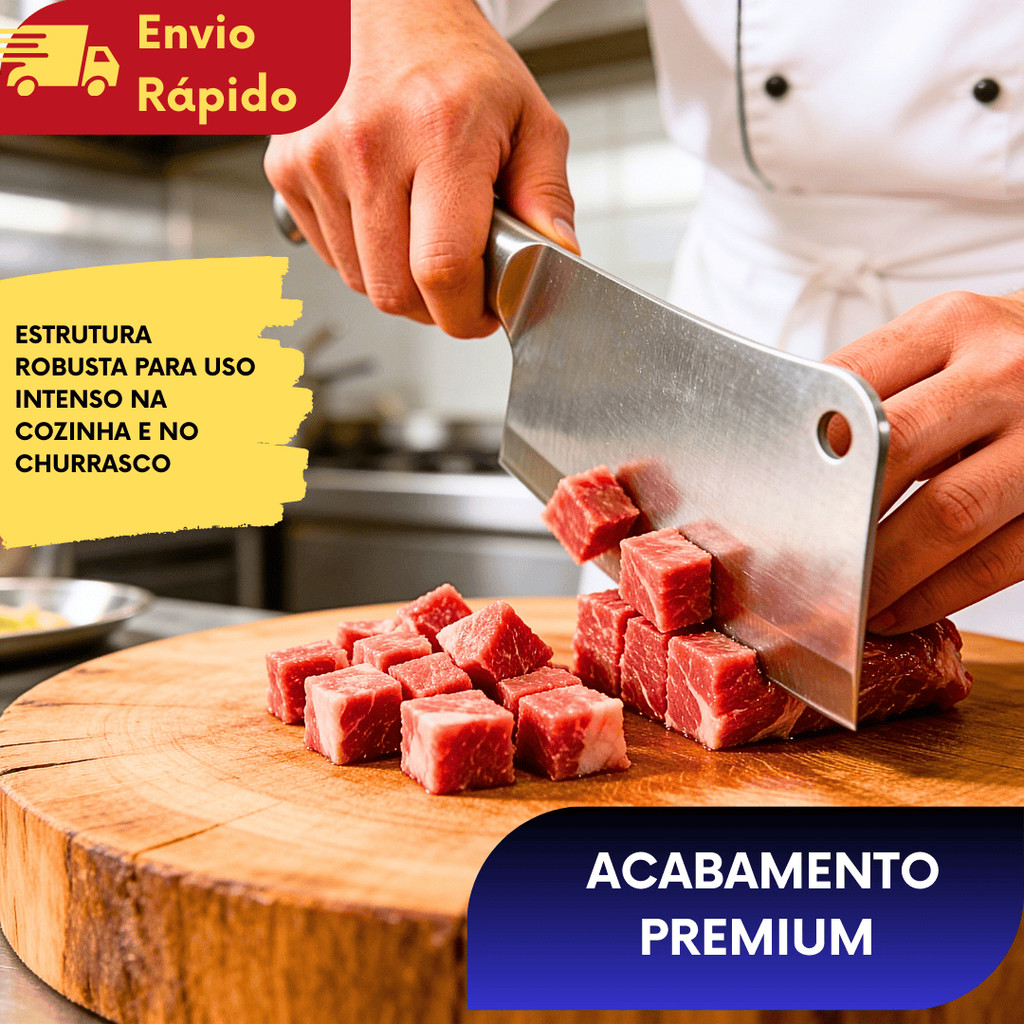KIT (1/2/3/4) Machadinha Cutelo Inox 6'' Com Lâmina Inteiriça Para Cortar Carne E Osso Cozinha E Açougue Profissional