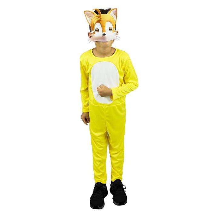 Fantasia Sonic Menino Infantil Amarelo Roupa Tails Longo Com Máscara Festa Carnaval Halloween
