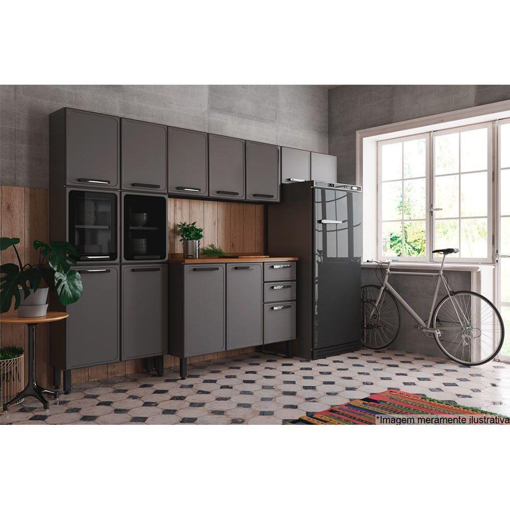 Cozinha Modulada Bertolini Estilo 4 Peças (2 Armários + 1 Balcão + 1 Paneleiro) C4P104 Cinza/Grafite em Oferta na Shopee