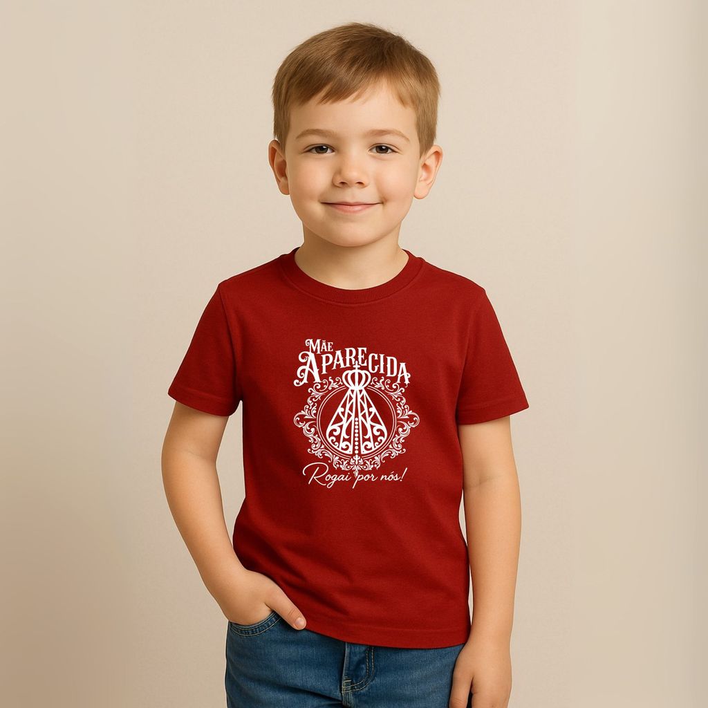 Camiseta Infantil Religiosa Nossa Senhora Aparecida Presente Católico Menino Algodão