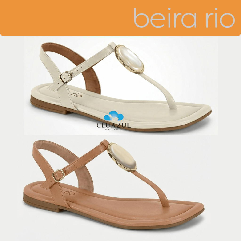 Sandália Feminina Beira Rio Rasteira Detalhe Pedra Original em Oferta na Shopee