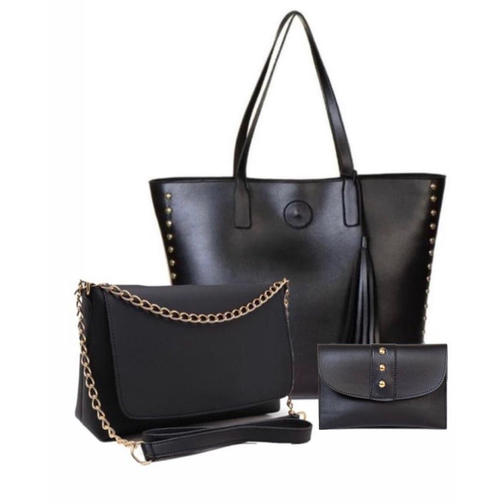 kit 3 Peças bolsa feminina Sacola +Collor +Carteira
