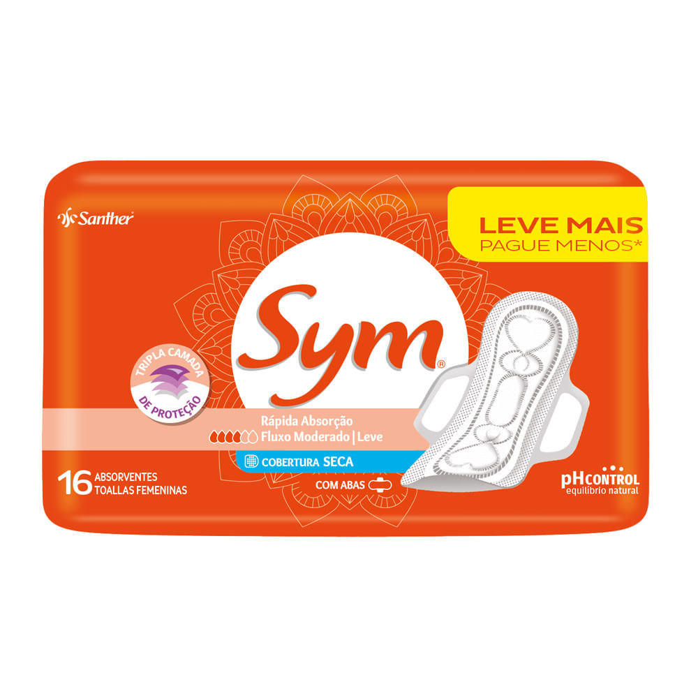 Absorvente Sym Cobertura Seca com Abas Leve Mais Por Menos em Oferta na Shopee