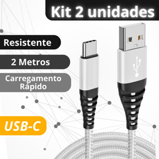 Kit 2 Cabo Tipo C Usb Carregador Ultra Rápido 2 metros Resistente Nylon Anti quebra em Oferta na Shopee