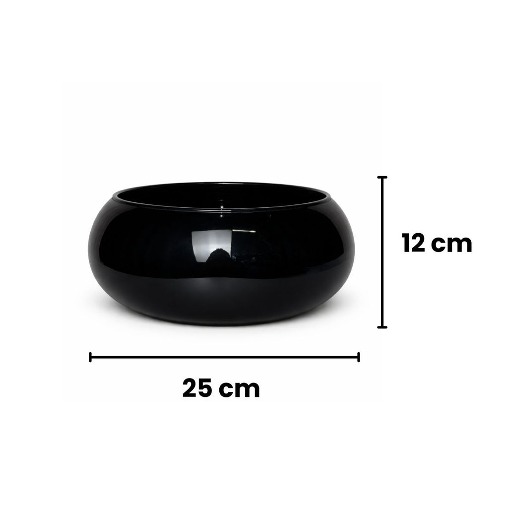 Vaso Vidro Redondo Baixo Preto Centro De Mesa Décor Ikebana — imagem 2 de 2