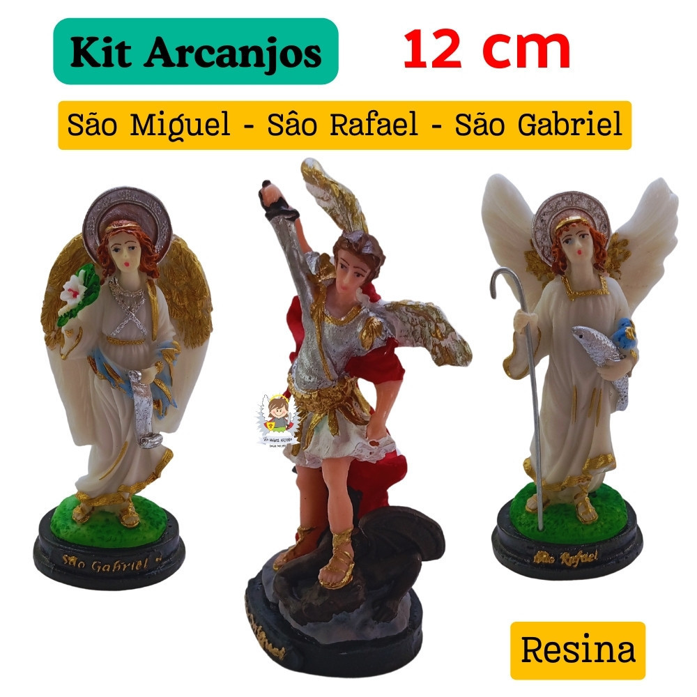 Decoração São Miguel São Rafael São Gabriel em Resina Kit com 3 Arcanjos