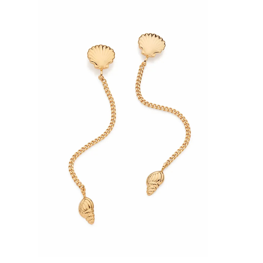 Imagem Brinco Rommanel Conchas Pêndulo Longo Ouro 18k 527615