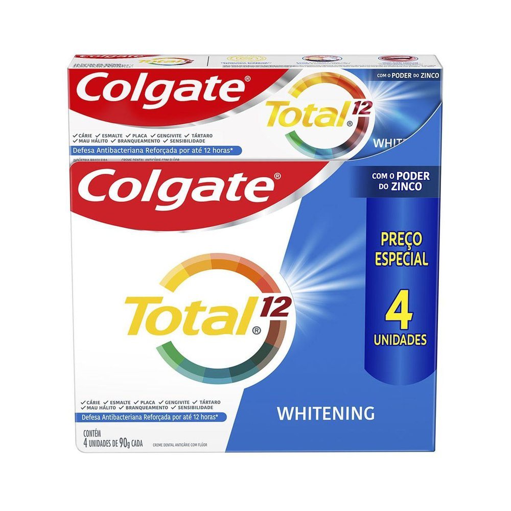Creme Dental Colgate Total Prevenção Ativa Whitening 4 Unidades de 90g cada em Oferta na Shopee