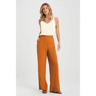 Calça Feminina Pantalona Com Botões Marialícia Laranja em Oferta na Shopee