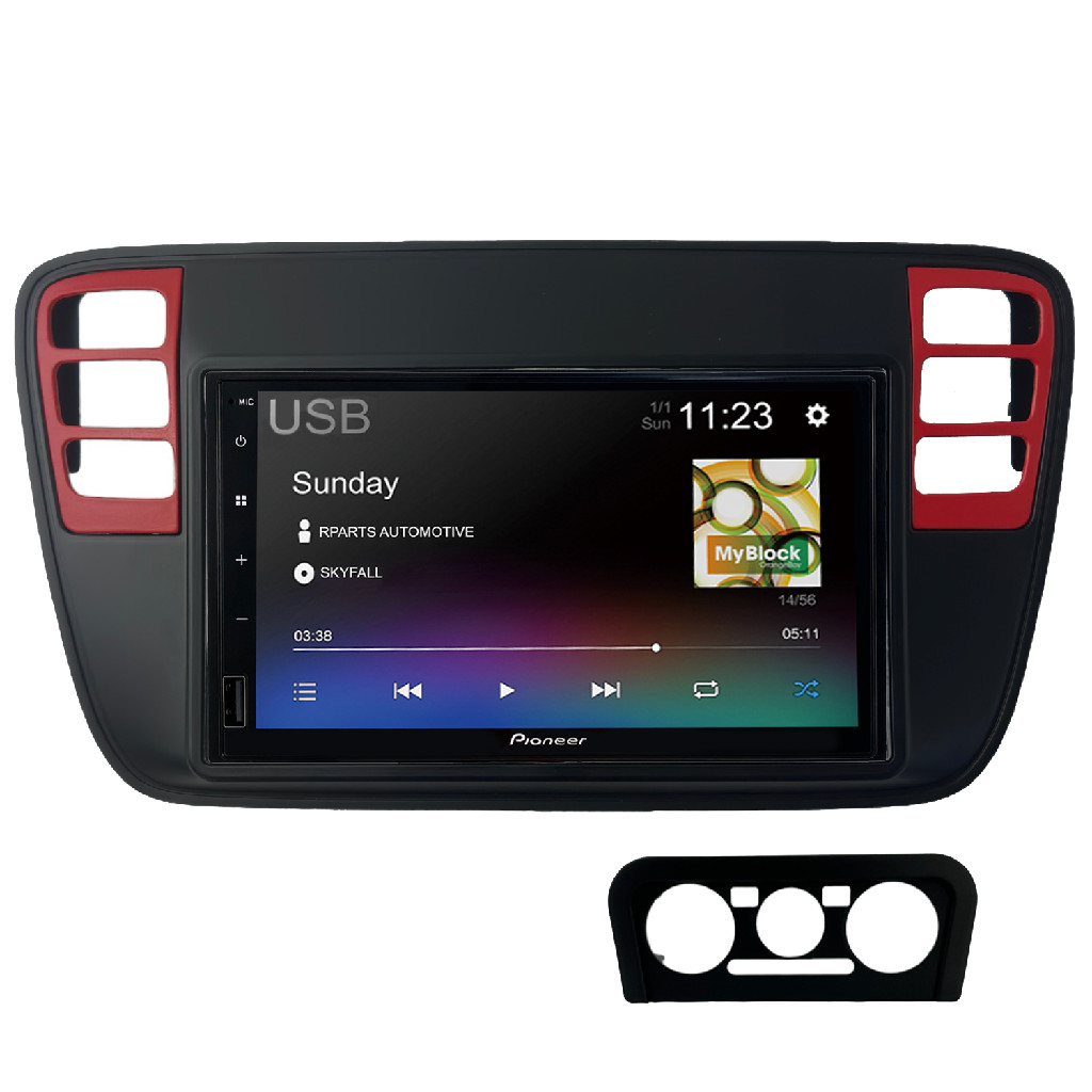 Kit Central Multimidia Pioneer VW Up 2014 a 2016 Preto Fosco C/Friso Vermelho