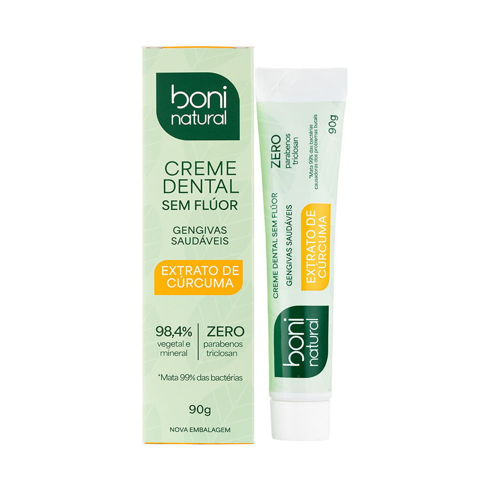 Creme Dental Boni Natural Gengivas Saudáveis Extrato de Cúrcuma Sem Flúor 90g em Oferta na Shopee