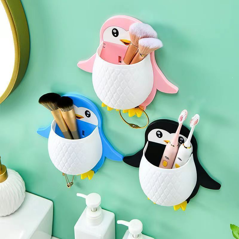 Suporte de Armazenamento Criativo em Forma de Pinguim para Maquiagem, Organizador de Ferramentas, Organizador de Escova 