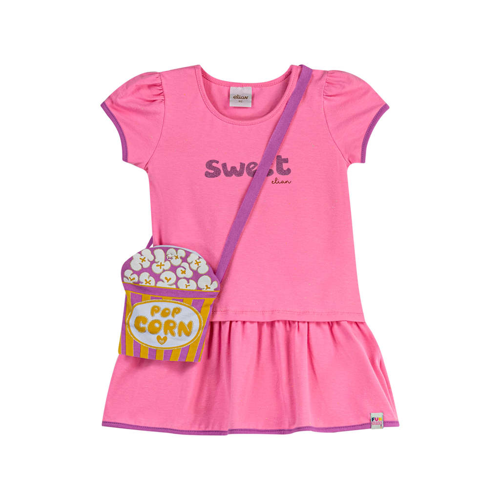 Vestido Infantil Menina Com Bolsa Pipoca Elian Rosa em Oferta na Shopee