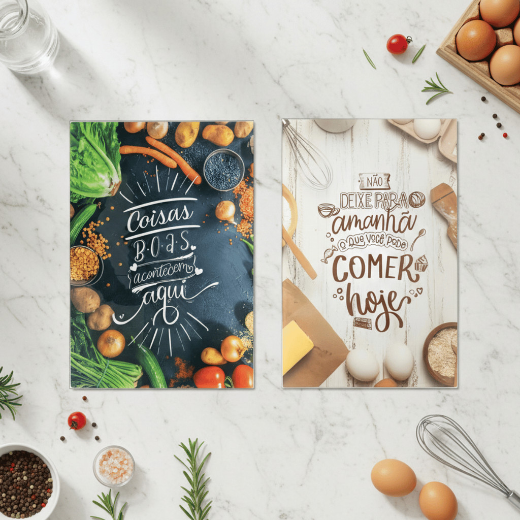 Tábua de Corte Vidro Temperado 35x24cm Estampa Frases - Clink / Cozinha Moderna / Alimentos Mesa em Oferta na Shopee