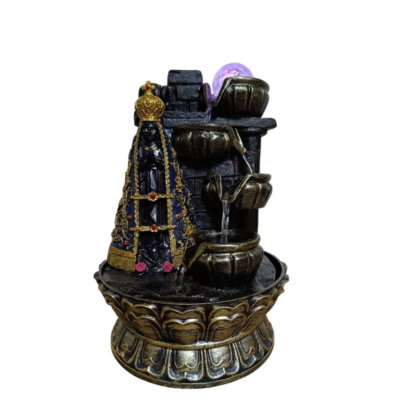 Imagem Fonte de Água Decorativa com Bola Giratória, Imagem de Nossa Senhora Aparecida – Estilo Zen e Religioso