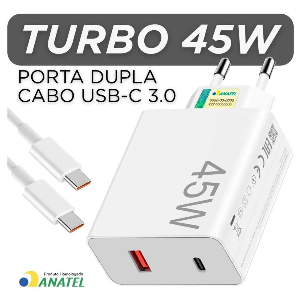 Carregador Tipo C Turbo 45W Lehmox Duas Entradas USB Bivolt Para Sansung Xiaomi Moto G