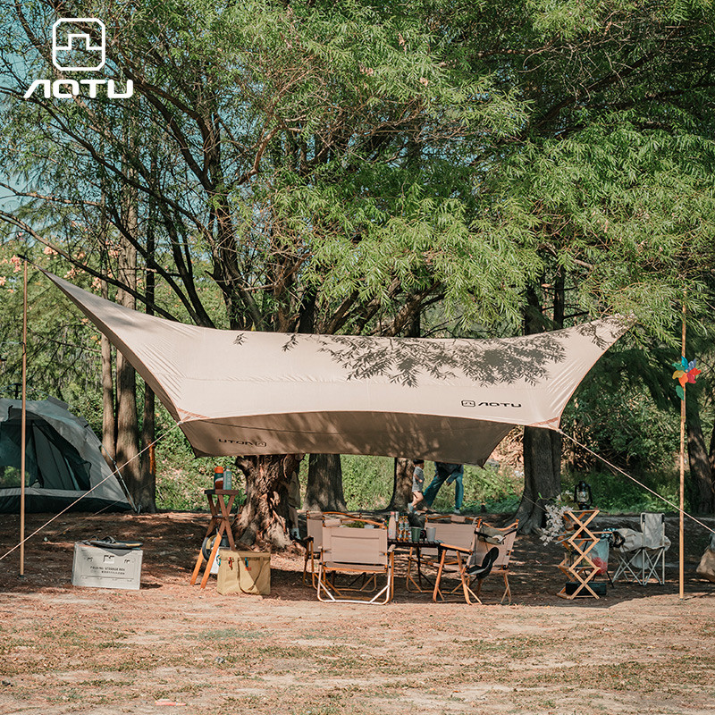 Influenciador acampamento dossel tenda acampamento ao ar livre toldo revestido de prata pano portátil à prova de chuva p