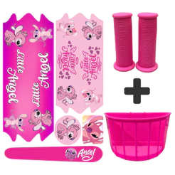 Kit Infantil Para Bicicleta Bike Cesta Rosa + Adesivo Angel Menina Aro 16/20 Cor:Rosa