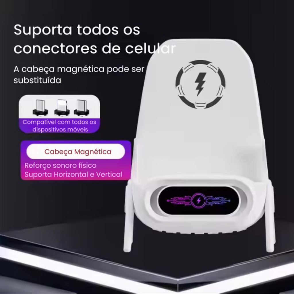Suporte com Carregador Magnético Mesa Universal Celular Tablet 4,5 a 11 Polegadas Tipo C Lightning V8 — imagem 2 de 2