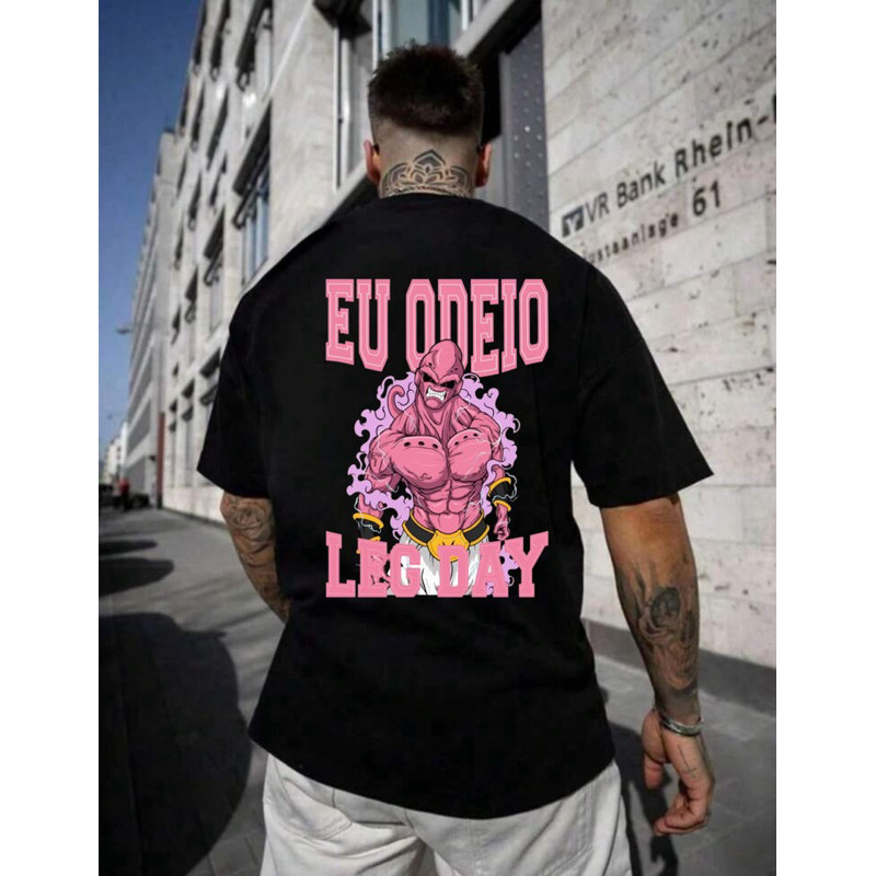 [Camiseta Resistente de Algodão]HYP Camiseta Oversized Eu Odeio Leg Day Estilosa Camisão Grande Confortável P ao G3