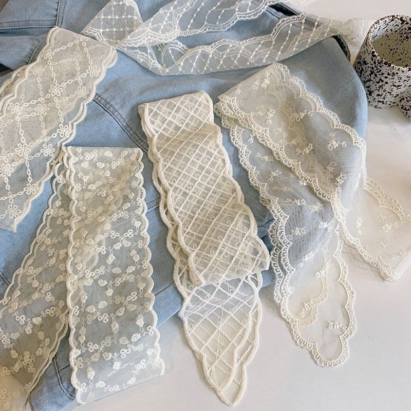 Lenço De Seda Longo Com Faixa De Cabeça De Renda Floral Branca Para Mulheres , Pescoço Versátil E Laço De Cabelo , Acess