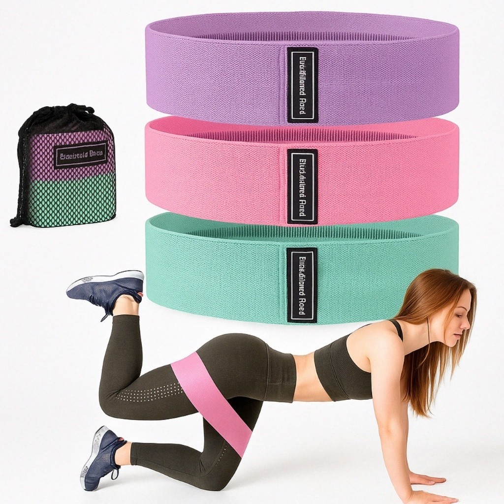 Imagem Kit 3 Faixas Elásticas de Resistência 3 Intensidades para Exercícios Treino e Fisioterapia Hip Bands