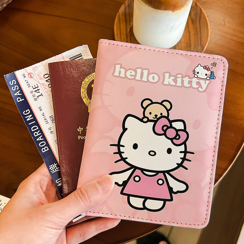 Menina coração olá Kitty dos desenhos animados titular do passaporte saco de documentos caso protetor multifuncional tit