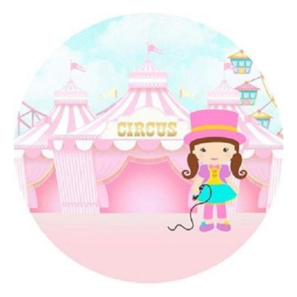 Capa Painel Festa Infantil Circo Menina Rosa Clear Mini Redondo 50cm Mesa Decoração