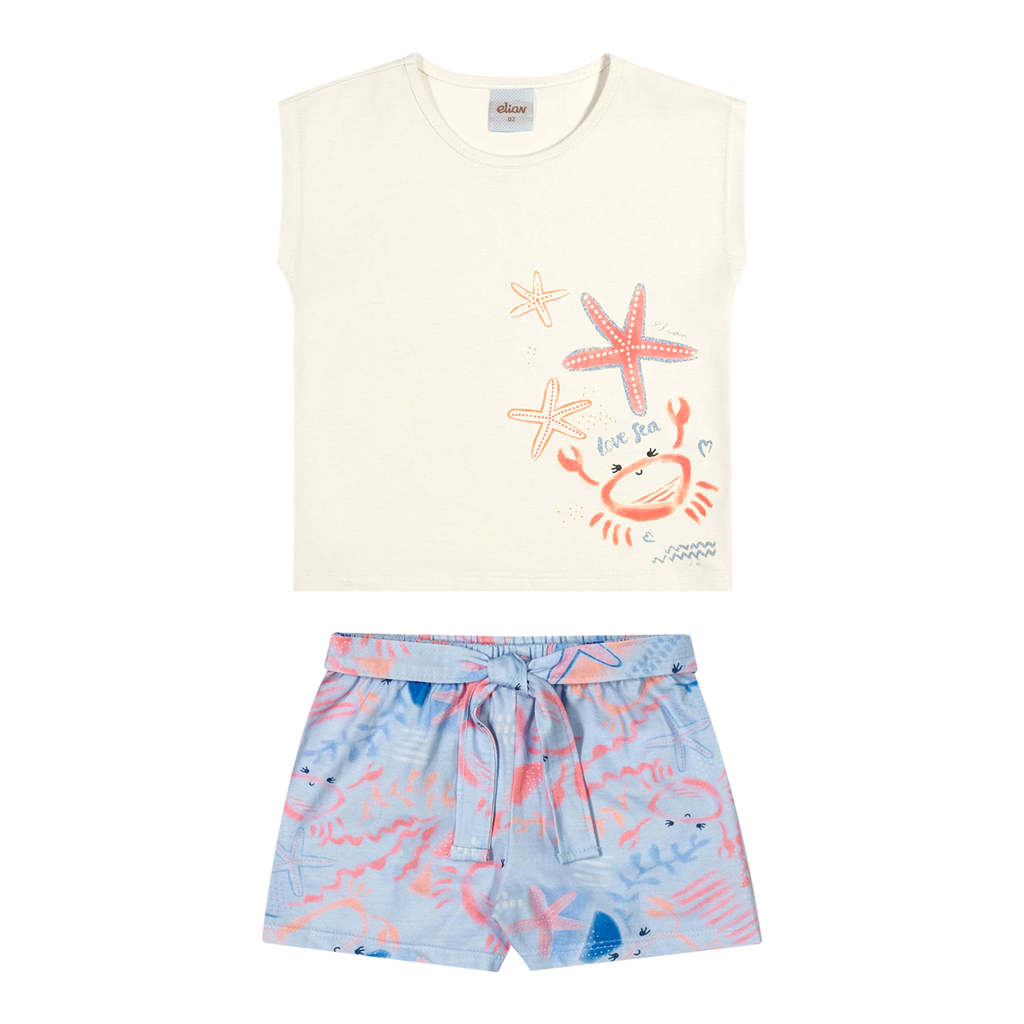 Conjunto Infantil Menina Caranguejo Elian Bege em Oferta na Shopee
