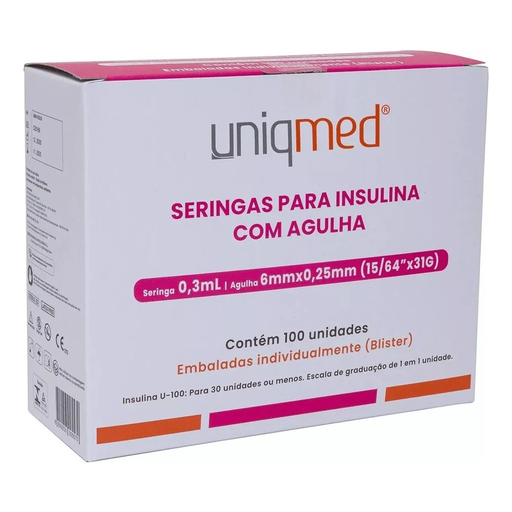 Seringa De Insulina 0,3ml Agulha 6mmx0,25mm31g