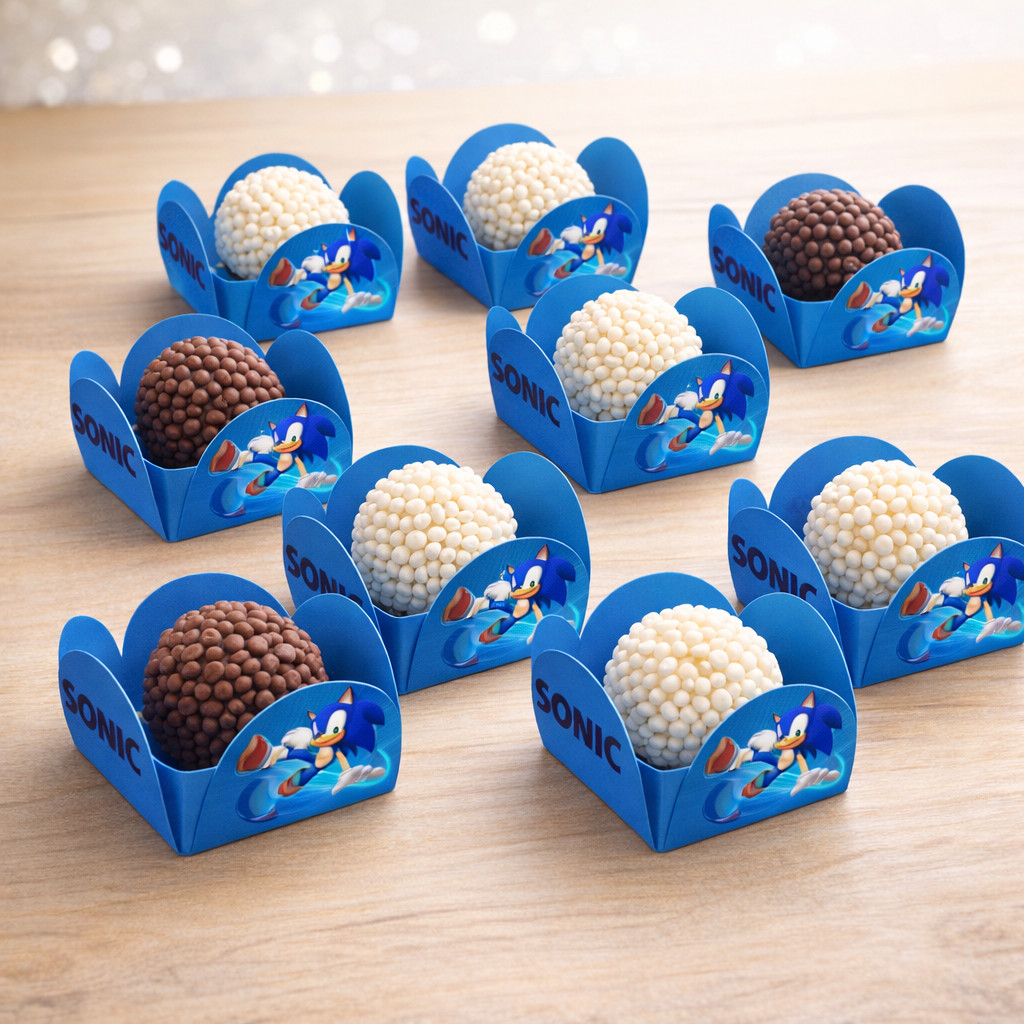 ENVIO IMEDIATO - Kit Forminhas SONIC 4 Pétalas para Doces Docinhos Festa Aniversário PRONTA ENTREGA