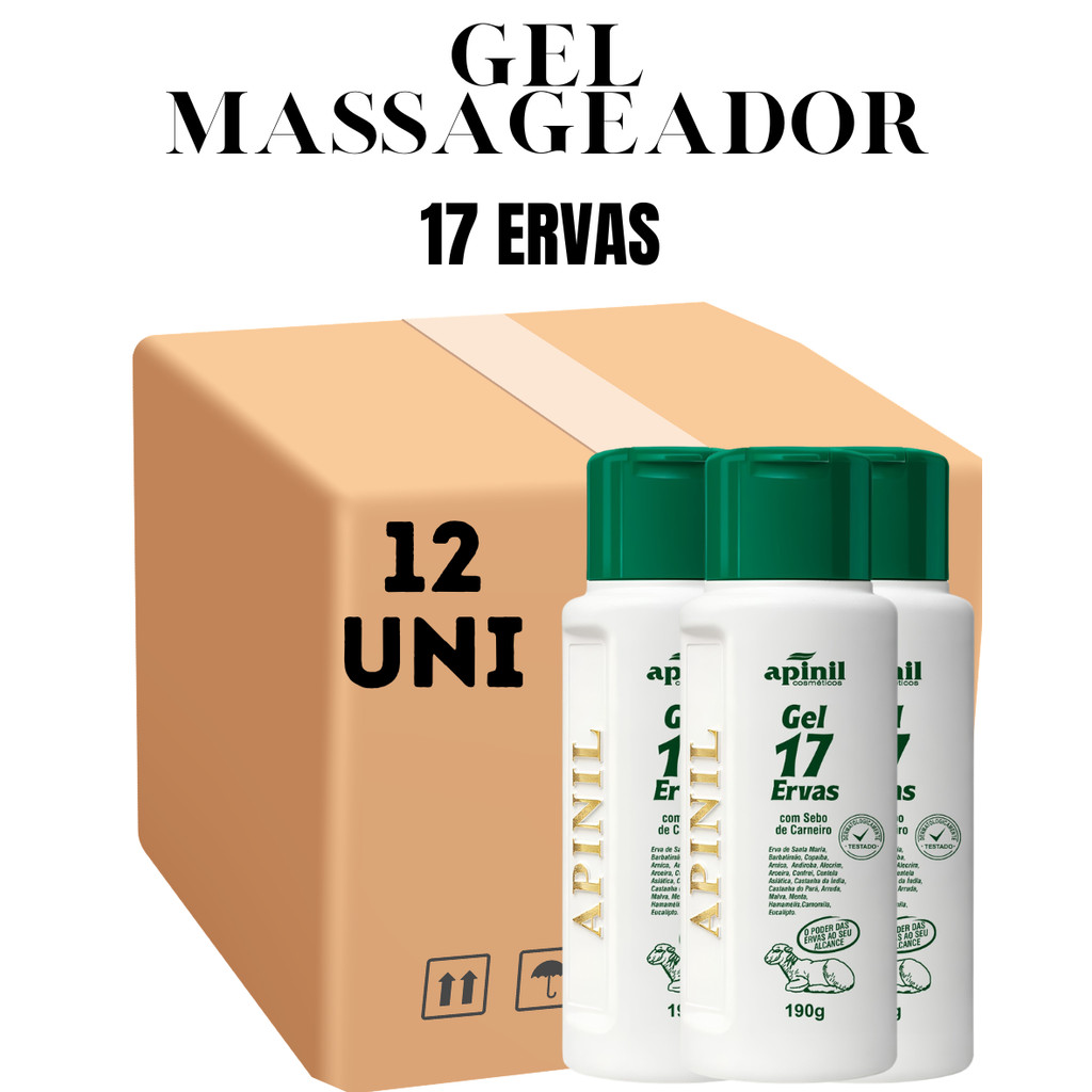 Kit com 12 Unidades Apinil Gel 17 Ervas com Sebo de Carneiro 190GR - Creme de Massagem Corporal