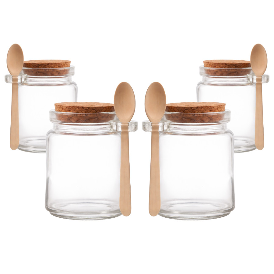 Kit 4 Porta Pote Tempero Saleiro Vidro com Colher de Bambu e Tampa Rolha 200ml em Oferta na Shopee