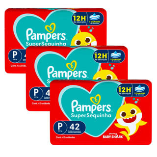 Kit 3 Fraldas Descartáveis Pampers Supersequinha Mega P - 126 Tiras em Oferta na Shopee