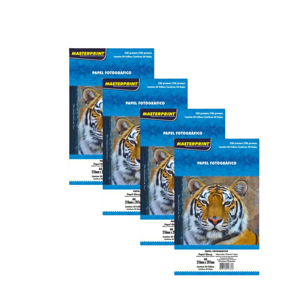 Papel Fotográfico 230g Glossy (Brilhante) A4 - S/ Adesivo MASTERPRINT Kit:Com 200