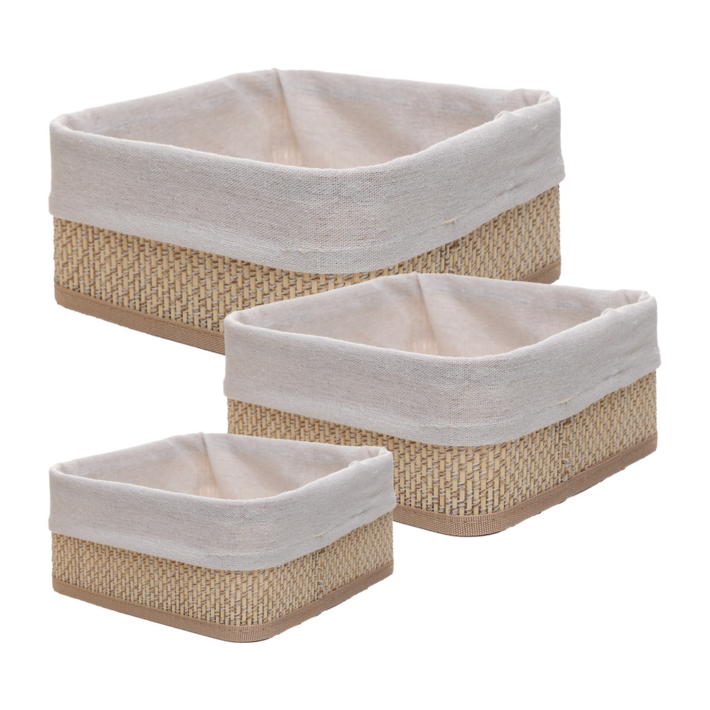 Conjunto 3 Cestas Quadradas com Forro em Tecido Cozy Bambu – Lyor