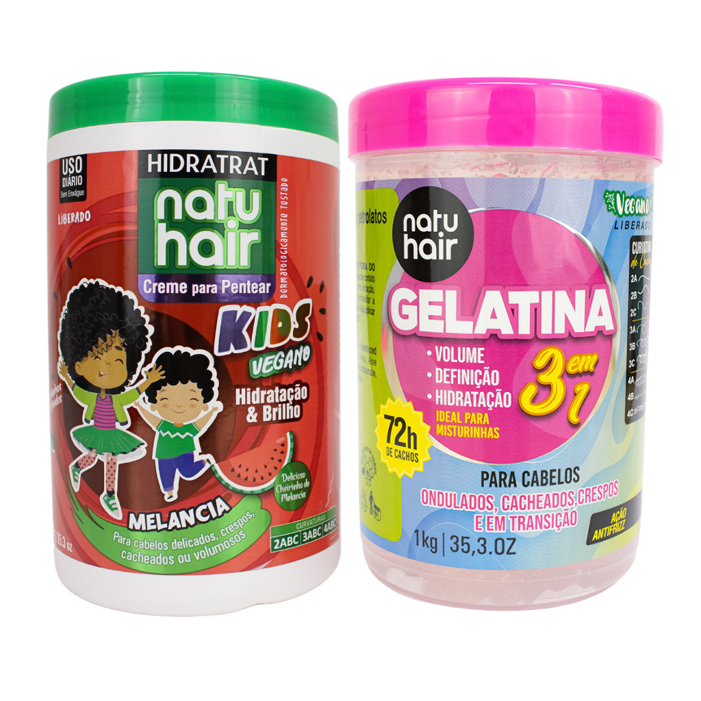 Kit NatuHair Melancia  Creme 1KG + Gelatina 3 em 1 1KG | Definição Máxima + Antifrizz + Hidratação