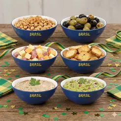 Kit Copa do Mundo 6 Bowls Tigela Aperitivos Entradas Petiscos Azul Brasil Festa Temática Futebol Time Plástico Plasútil