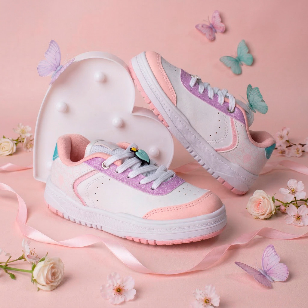 Tênis Infantil Menina Kidy K360 Estilo Respitec Branco Colorido Belinha confortável Casual Leve