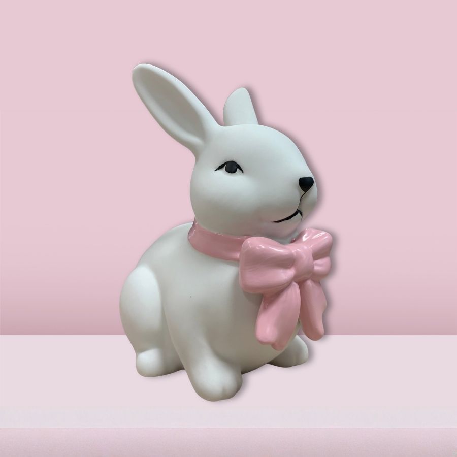 Enfeite Decorativo de Páscoa em Dolomita - Coelho Fosco com Laço Sentado - 13x9x17cm  - 1 unidade - Rizzo em Oferta na Shopee
