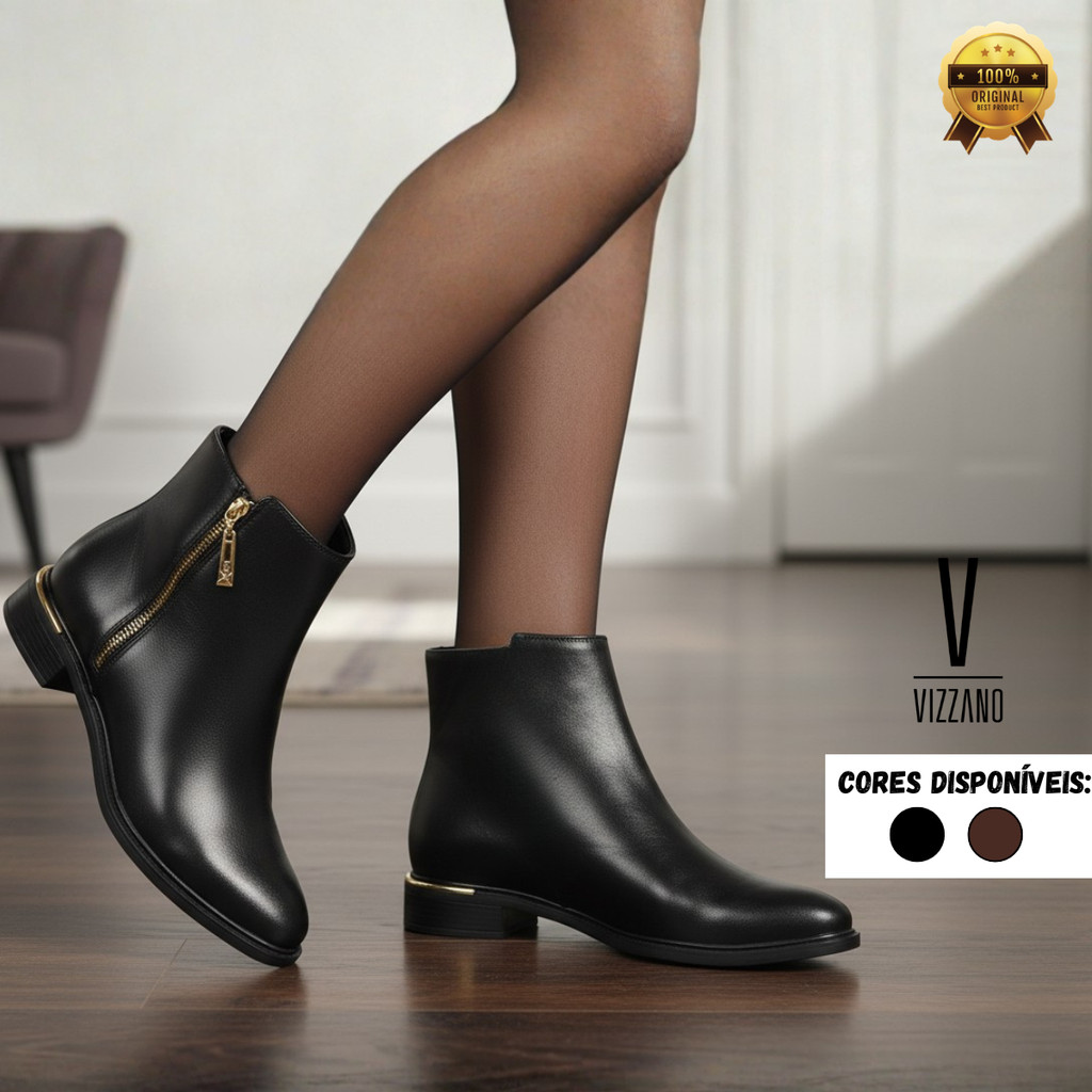 Bota Vizzano Feminina Cano Baixo Detalhe Metalizado Casual Confortável Moderna Ankle Boot Original